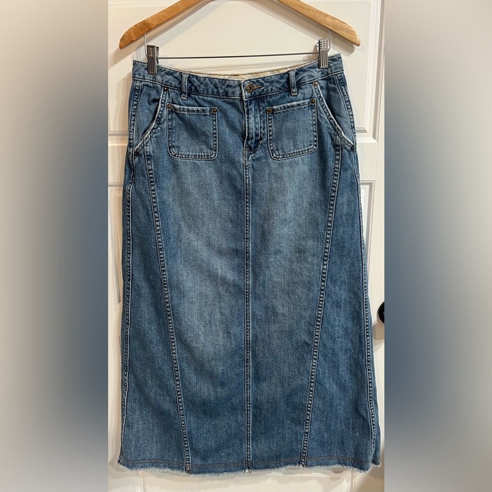 Wrap London Blue Denim Skirt with Patterned Waistband